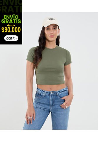 Camiseta Para Mujer Crop Top Manga Corta Color Verde Marca Ostu #40092504 Ostu