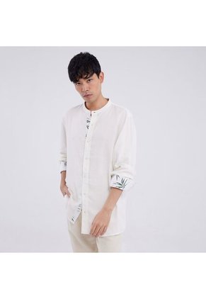 Camisa Para Hombre Manga Larga Sin Bolsillo Cuello Neru Color Blanco Marca Ostu #60010572