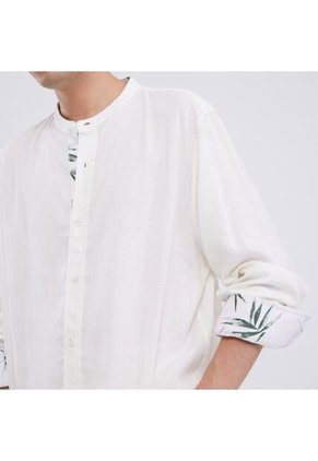 Camisa Para Hombre Manga Larga Sin Bolsillo Cuello Neru Color Blanco Marca Ostu #60010572