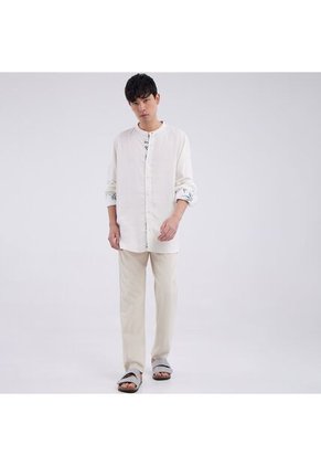 Camisa Para Hombre Manga Larga Sin Bolsillo Cuello Neru Color Blanco Marca Ostu #60010572