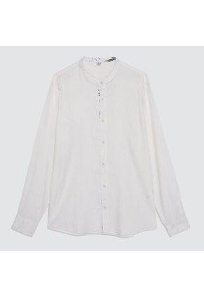 Camisa Para Hombre Manga Larga Sin Bolsillo Cuello Neru Color Blanco Marca Ostu #60010572