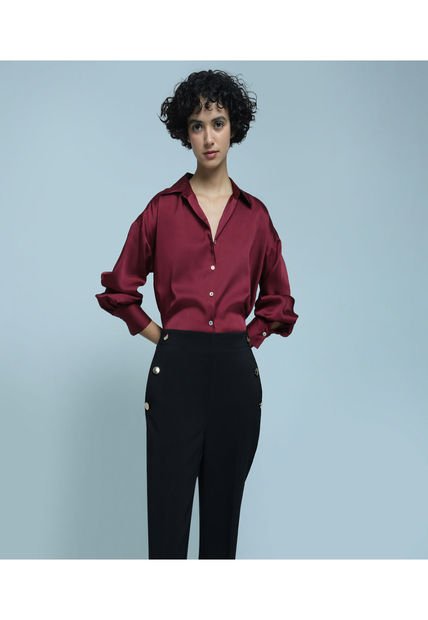 Camisa Para Mujer Manga Larga Color Vino Marca Ostu #40010205