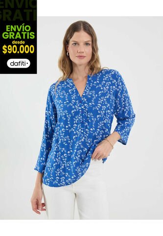 Blusa Para Mujer Manga 3/4 Color Azul Marca Ostu #40121178 Ostu