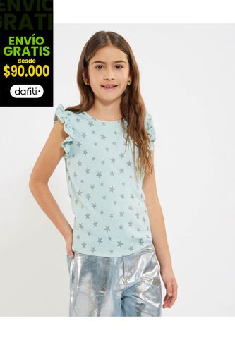 Camiseta Infantil Niña Manga Sisa Cuello Redondo Color Verde Marca Ostu #90090303 Ostu