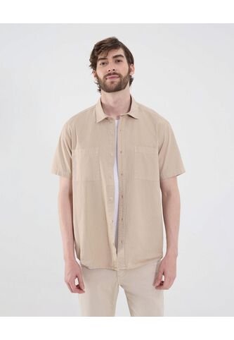 Camisa Para Hombre Manga Corta Con Bolsillo Cuello Casual M Color Beige Marca Ostu #60010819 Ostu