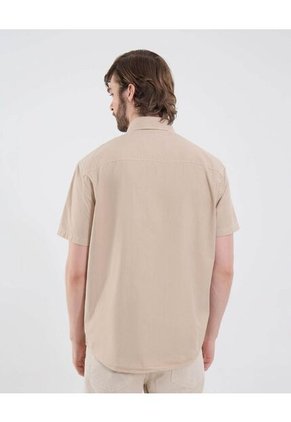 Camisa Para Hombre Manga Corta Con Bolsillo Cuello Casual M Color Beige Marca Ostu #60010819