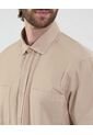 Camisa Para Hombre Manga Corta Con Bolsillo Cuello Casual M Color Beige Marca Ostu #60010819 de Ostu