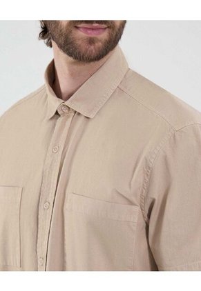 Camisa Para Hombre Manga Corta Con Bolsillo Cuello Casual M Color Beige Marca Ostu #60010819