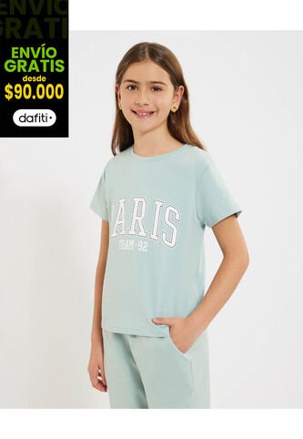 Camiseta Infantil Niña Manga Corta Cuello Redondo Color Azulclaro Marca Ostu #90090299 Ostu