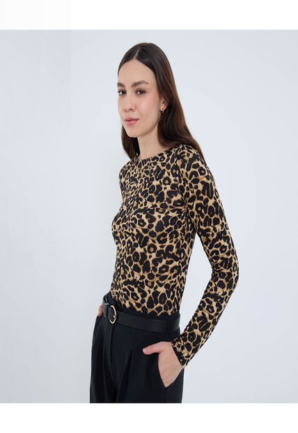 Camiseta Para Mujer Manga Larga Cuello Redondo Color Café Marca Ostu #40092409