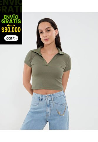 Polo Para Mujer Manga Corta Color Verde Marca Ostu #40110177 Ostu