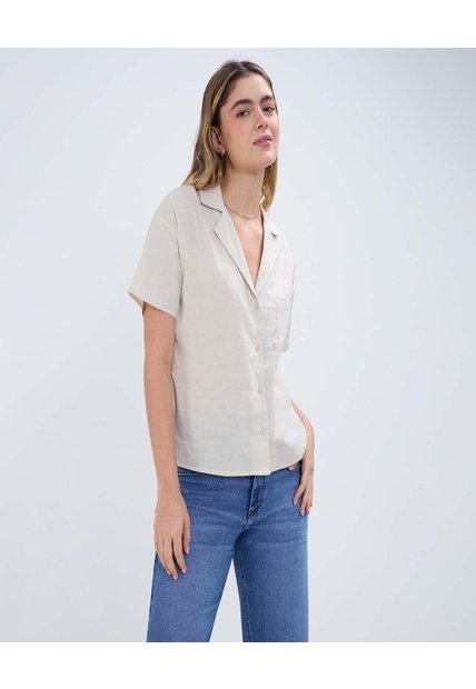 Camisa Para Mujer Manga Corta Color Beige Marca Ostu #40010268