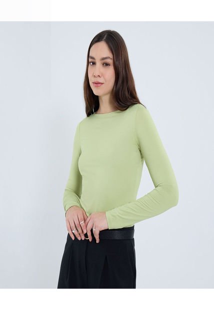 Camiseta Para Mujer Manga Larga Cuello Redondo Color Verde Marca Ostu #40092410