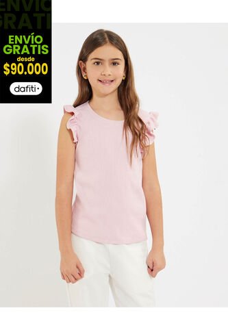 Camiseta Infantil Niña Manga Sisa Cuello Redondo Color Rosado Marca Ostu #90090302 Ostu