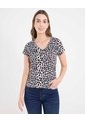 Camiseta Estampada Con Botones  Para Mujer Beige Ostu de Ostu