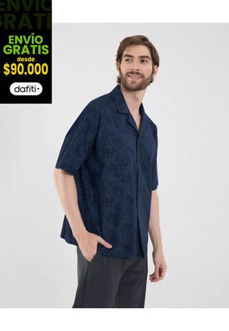 Camisa Para Hombre Manga Corta Sin Bolsillo Cuello Resort Color Azul Marca Ostu #60010835 Ostu