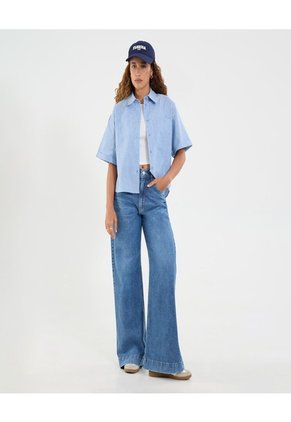 Camisa Para Mujer Manga Corta Color Azul Marca Ostu #40010288