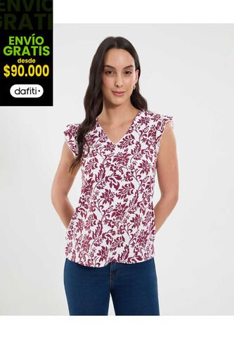 Blusa Para Mujer Manga Corta Color Vino Marca Ostu #40121159 Ostu