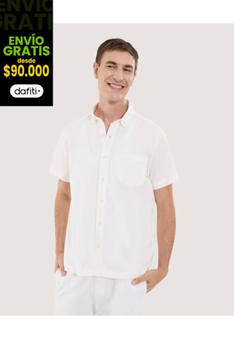 Camisa Para Hombre Manga Corta Con Bolsillo Cuello Button D Color Crema Marca Ostu #60010854 Ostu