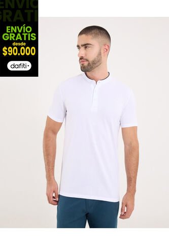 Polo Para Hombre Cuello Mao Sin Bolsillo Color Blanco Marca Ostu #60110774 Ostu