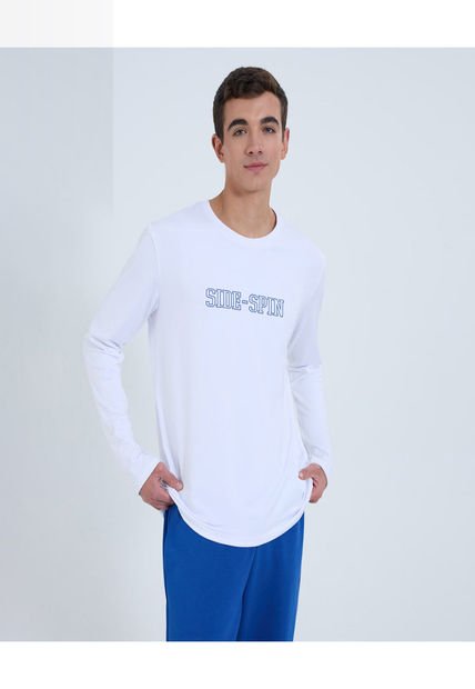 Camiseta Para Hombre Manga Larga Cuello Redondo Color Blanco Marca Ostu #60091638