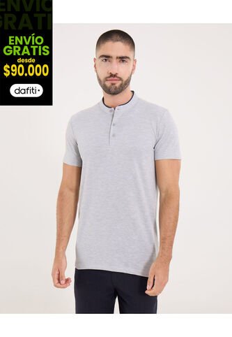 Polo Para Hombre Cuello Mao Sin Bolsillo Color Gris Marca Ostu #60110774 Ostu