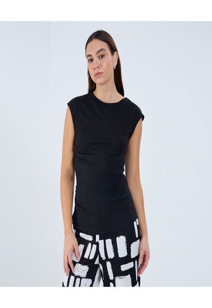 Camiseta Para Mujer Manga Sisa Cuello Redondo Color Negro Marca Ostu #40092401