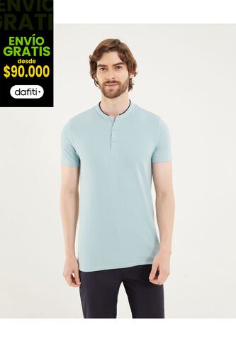 Polo Para Hombre Cuello Mao Sin Bolsillo Color Verde Marca Ostu #60110776 Ostu