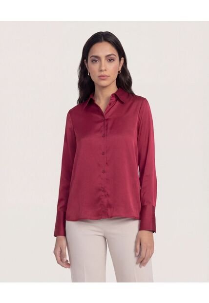 Camisa  Para Mujer Manga Larga Color Vino Marca Ostu #40010344