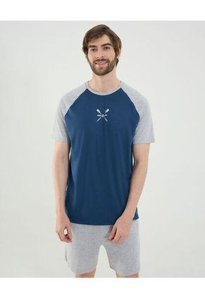 Camiseta Para Hombre Manga Corta Cuello Redondo Color Azul Marca Ostu #60091744
