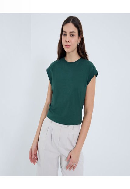 Camiseta Para Mujer Manga Sisa Cuello Redondo Color Verde Marca Ostu #40092437