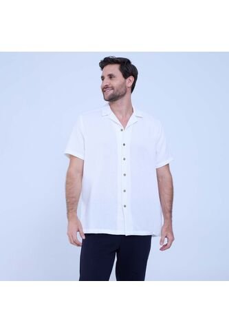 Camisa Para Hombre Manga Corta Sin Bolsillo Color Crema Marca Ostu #60010777 Ostu