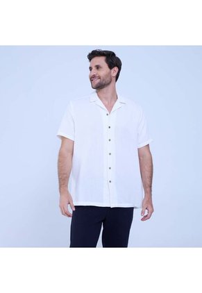 Camisa Para Hombre Manga Corta Sin Bolsillo Color Crema Marca Ostu #60010777