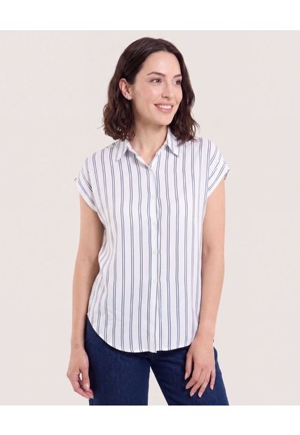Camisa Manga Corta  Para Mujer Azul Ostu