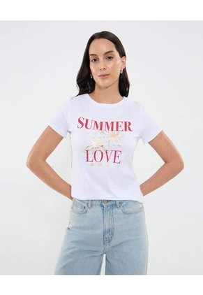 Camiseta Para Mujer Manga Corta Cuello Redondo Color Blanco Marca Ostu #40092476