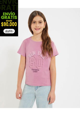 Camiseta Infantil Niña Manga Corta Cuello Redondo Color Rosado Marca Ostu #90090295 Ostu