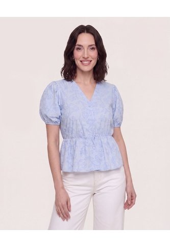 Blusa Manga Corta Texturizada  Para Mujer Azul Ostu Ostu