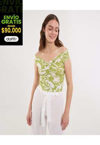 Camiseta Para Mujer Manga Sisa Cuello V Color Verde Marca Ostu #40092469 Ostu