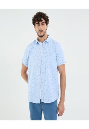 Camisa Para Hombre Manga Corta Con Bolsillo Cuello Casual M Color Azul Marca Ostu #60010821