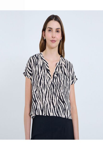 Blusa Para Mujer Manga Corta Color Marfil Marca Ostu #40121145