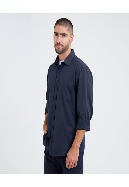 Camisa Para Hombre Manga Larga Con Bolsillo Cuello Casual M Color Celeste Marca Ostu #60010795