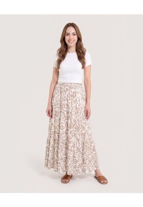 Falda Maxi Floral  Para Mujer Café Ostu