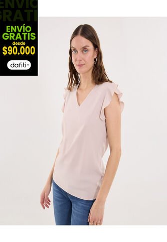 Blusa Para Mujer Manga Corta Color Beige Marca Ostu #40121157 Ostu