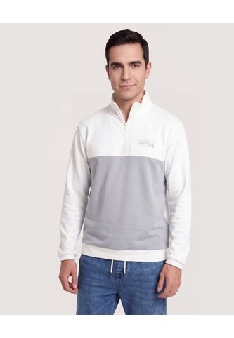 Buzo Half Zipper Contrast  Para Hombre Crema Ostu Ostu