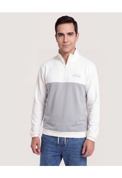 Buzo Half Zipper Contrast  Para Hombre Crema Ostu