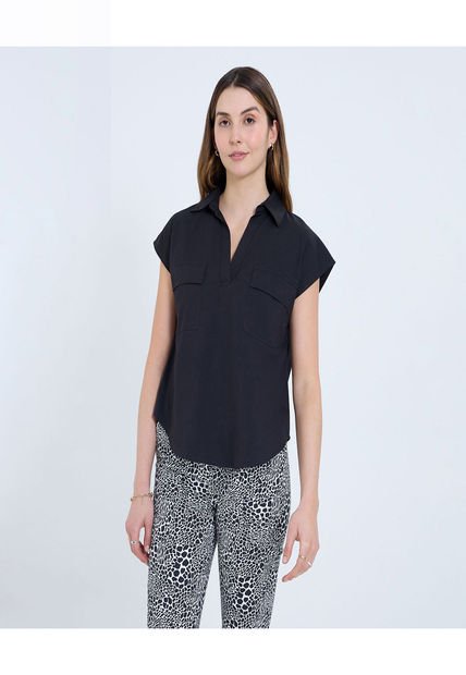 Camisa Para Mujer Manga Corta Color Negro Marca Ostu #40010289