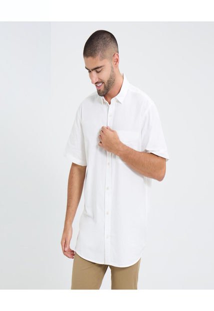 Camisa Para Hombre Manga Corta Con Bolsillo Cuello Casual M Color Marfil Marca Ostu #60010790