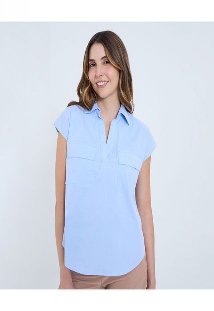 Camisa Para Mujer Manga Corta Color Azul Marca Ostu #40010292