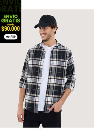 Camisa Para Hombre Manga Larga Sin Bolsillo Cuello Casual M Color Negro Marca Ostu #60010815 Ostu