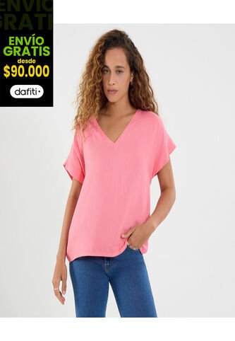 Blusa Para Mujer Manga Corta Color Coral Marca Ostu #40121125 Ostu